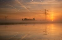 Zonsopgang bij een plas in de Polder Berkenwoude, Polder Berkenwoude