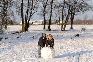 Spelende kinderen in de winter te Loetbos